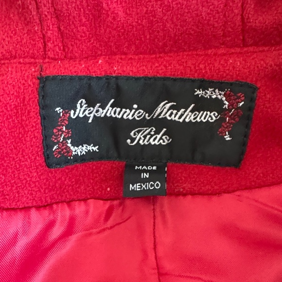 100% wool Red Kids Coat with Black faux fur Accents - Picture 2 of 16